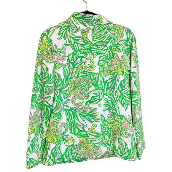 Lilly Pulitzer Women’s M Skipper Solid Popover Sweatshirt Green Palm Print - Picture 4 of 9